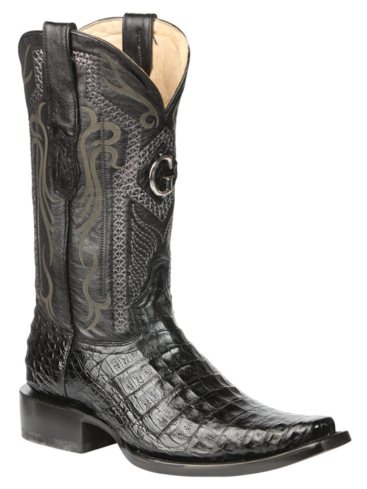 El General Men's Exotic Caiman Belly Cowboy Boot -Versace Toe  - Black 45078