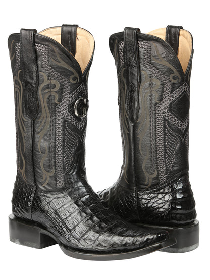 El General Men's Exotic Caiman Belly Cowboy Boot -Versace Toe  - Black 45078