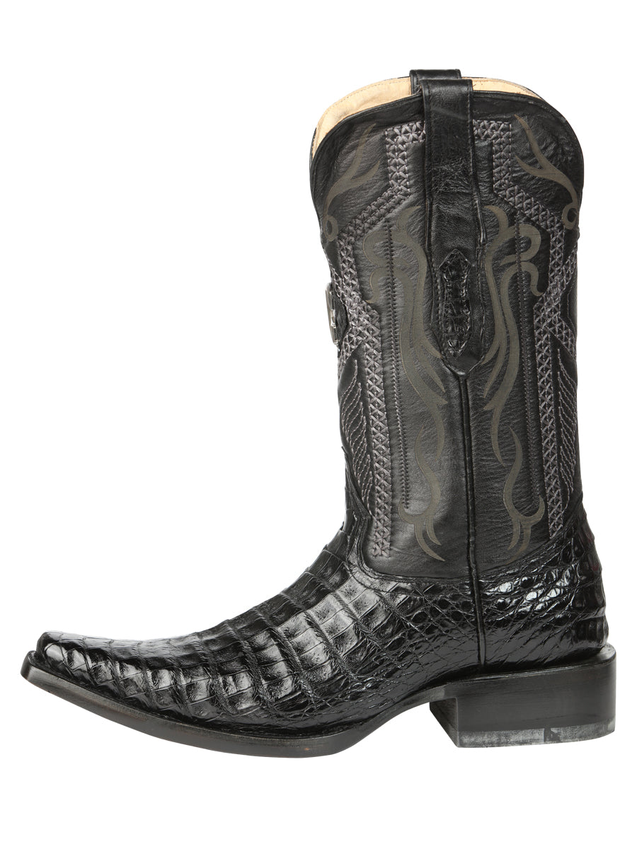 El General Men's Exotic Caiman Belly Cowboy Boot -Versace Toe  - Black 45078