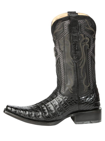 El General Men's Exotic Caiman Belly Cowboy Boot -Versace Toe  - Black 45078