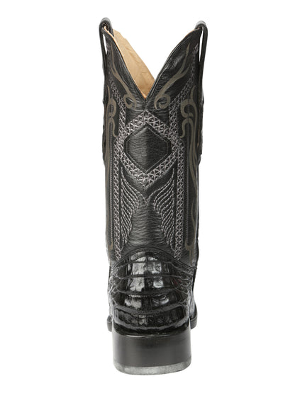 El General Men's Exotic Caiman Belly Cowboy Boot -Versace Toe  - Black 45078
