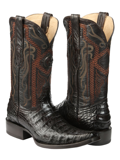 El General Men's Exotic Caiman Belly Cowboy Boot -Versace Toe  - Brown 45079