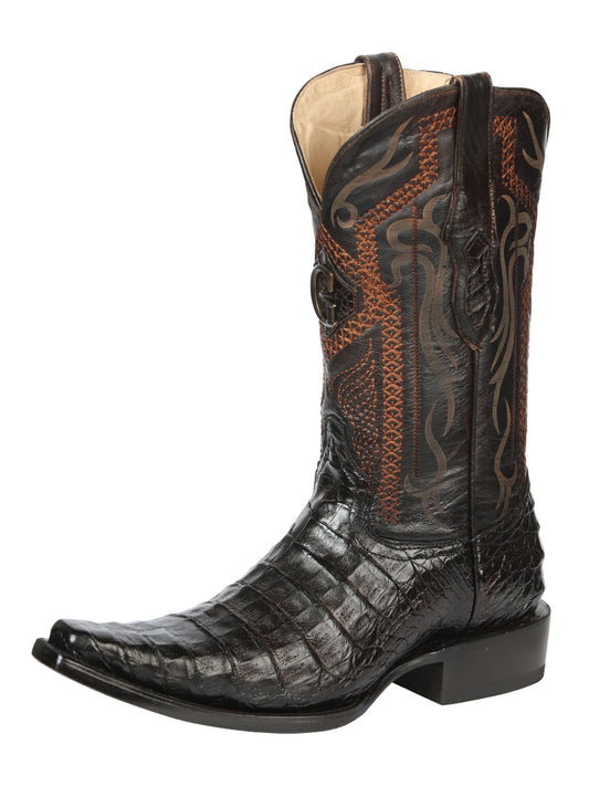El General Men's Exotic Caiman Belly Cowboy Boot -Versace Toe  - Brown 45079