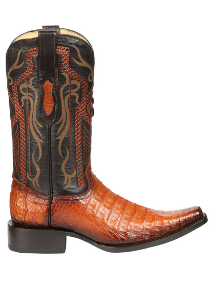 El General Men's Exotic Caiman Belly Cowboy Boot - Versace Toe - Cognac 45080