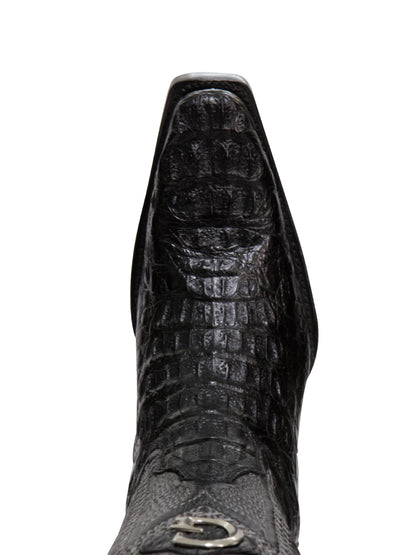 El General Men's Exotic Caiman Hornback Cowboy Boots - Versace Toe - Black 45081
