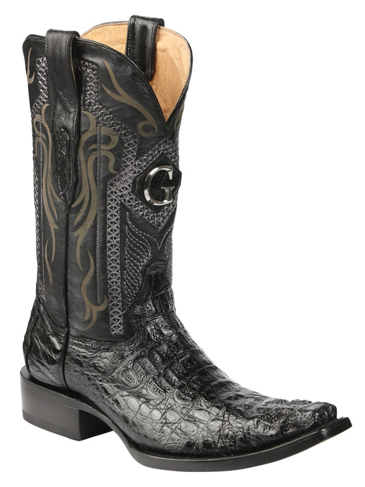 El General Men's Exotic Caiman Hornback Cowboy Boots - Versace Toe - Black 45081