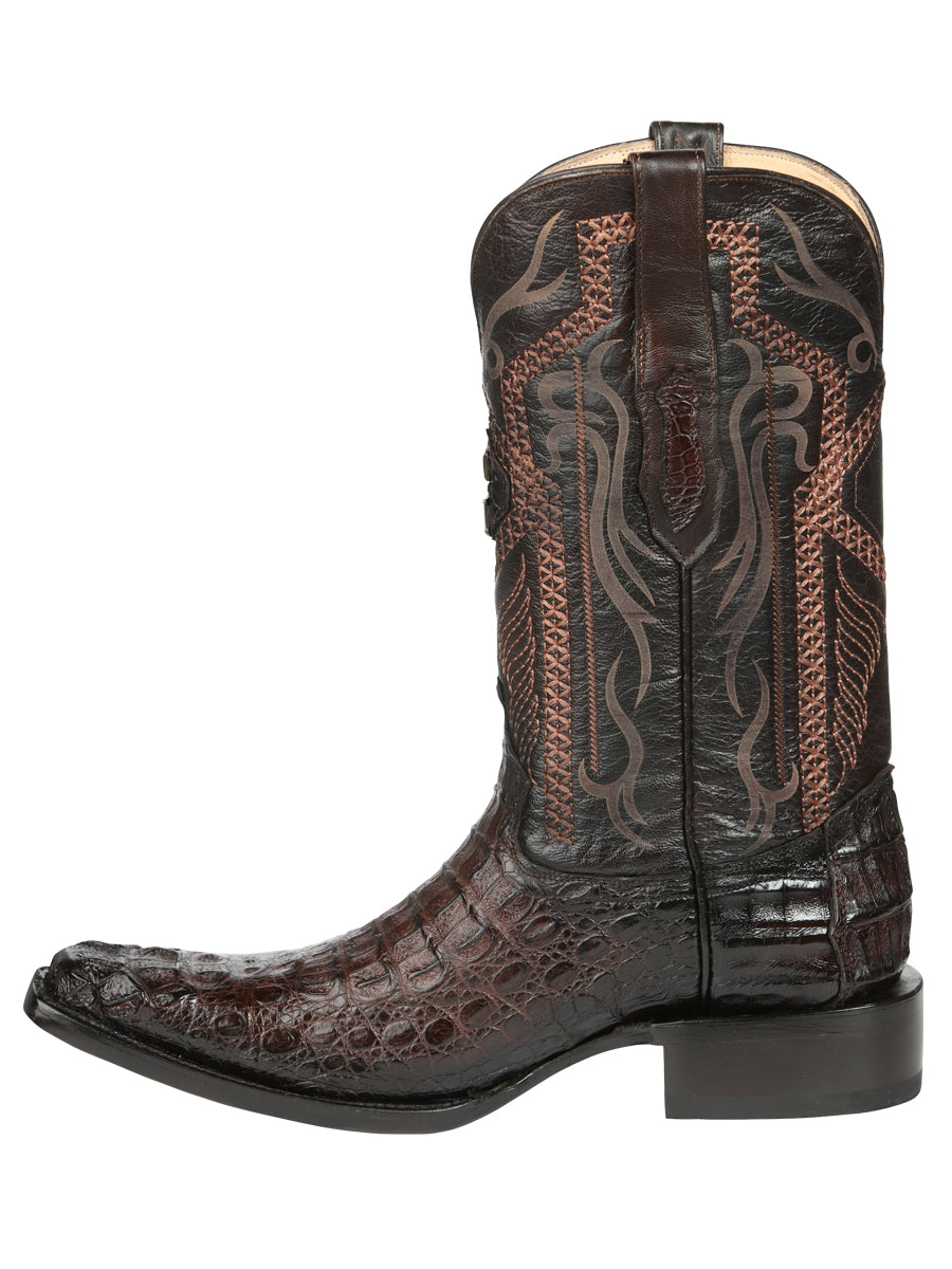 El General Men's Exotic Caiman Hornback Cowboy Boot -Versace Toe - Brown 45082