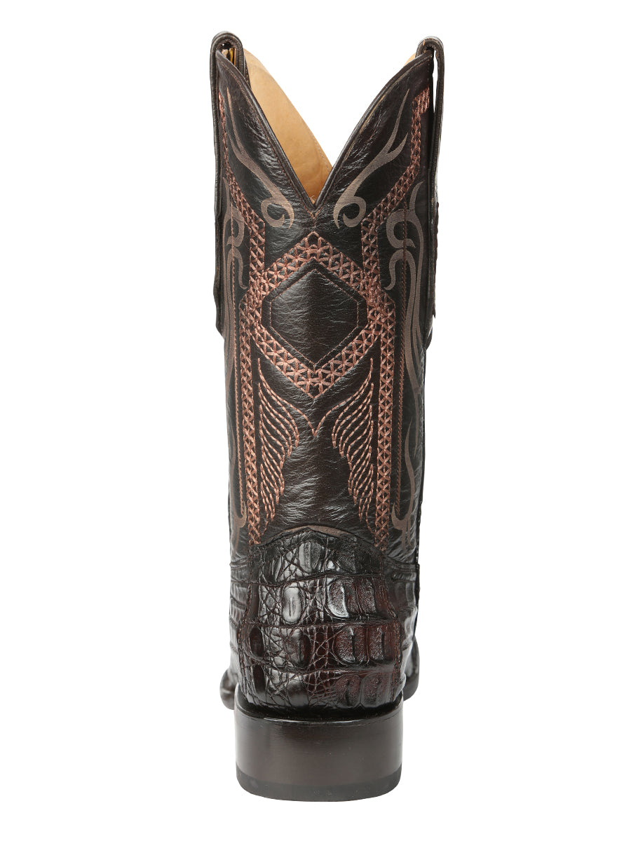 El General Men's Exotic Caiman Hornback Cowboy Boot -Versace Toe - Brown 45082