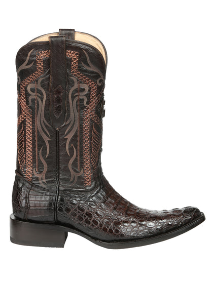 El General Men's Exotic Caiman Hornback Cowboy Boot -Versace Toe - Brown 45082