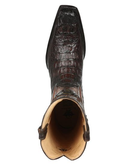 El General Men's Exotic Caiman Hornback Cowboy Boot -Versace Toe - Brown 45082