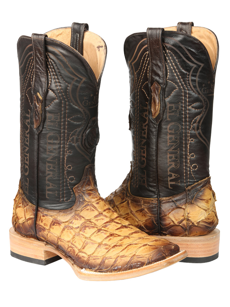 El General Men's Square Toe Exotic Pirarucu Monster Fish Cowboy Boots - Orix 45086