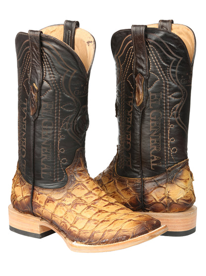 El General Men's Square Toe Exotic Pirarucu Monster Fish Cowboy Boots - Orix 45086