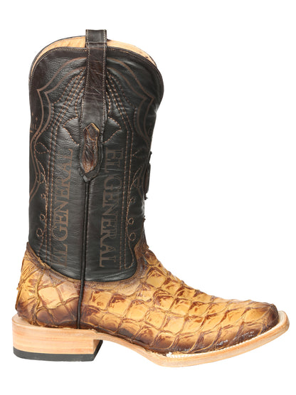 El General Men's Square Toe Exotic Pirarucu Monster Fish Cowboy Boots - Orix 45086