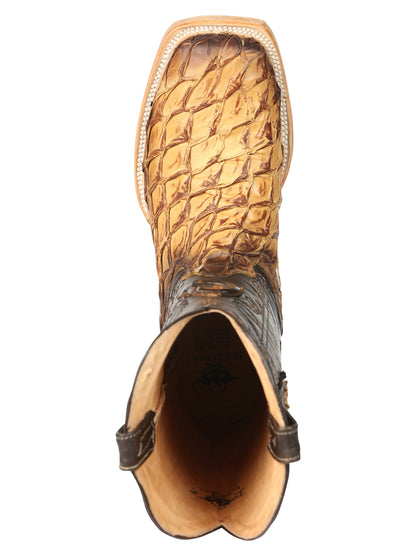 El General Men's Square Toe Exotic Pirarucu Monster Fish Cowboy Boots - Orix 45086