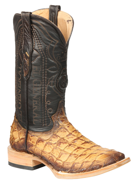 El General Men's Square Toe Exotic Pirarucu Monster Fish Cowboy Boots - Orix 45086