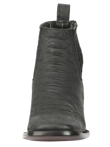 El General Men’s Square Toe Python Print Ankle Boots - Black 45091