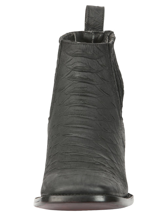 El General Men’s Square Toe Python Print Ankle Boots - Black 45091