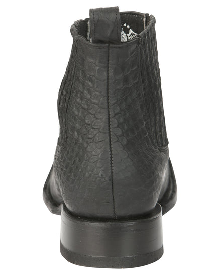 El General Men’s Square Toe Python Print Ankle Boots - Black 45091