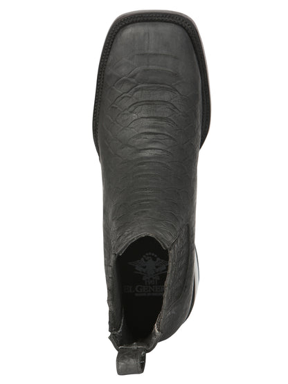El General Men’s Square Toe Python Print Ankle Boots - Black 45091