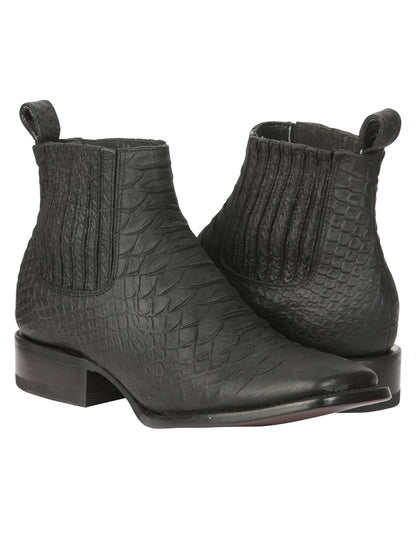 El General Men’s Square Toe Python Print Ankle Boots - Black 45091