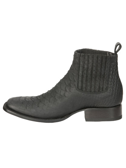 El General Men’s Square Toe Python Print Ankle Boots - Black 45091