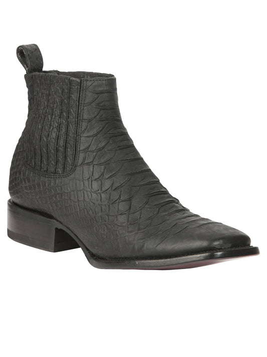 El General Men’s Square Toe Python Print Ankle Boots - Black 45091