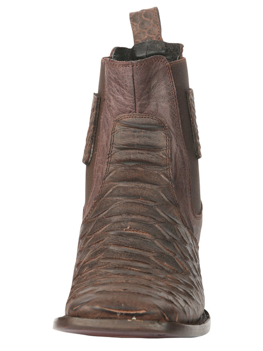 El General Men’s Square Toe Python Print Leather Ankle Boots - Brown 45092