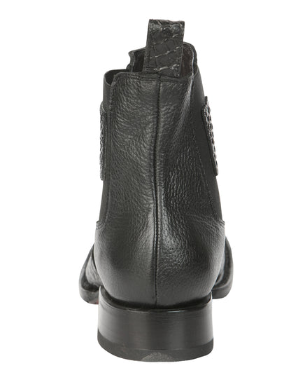 El General Men’s Square Toe Python Print Leather Ankle Boots - Black 45093