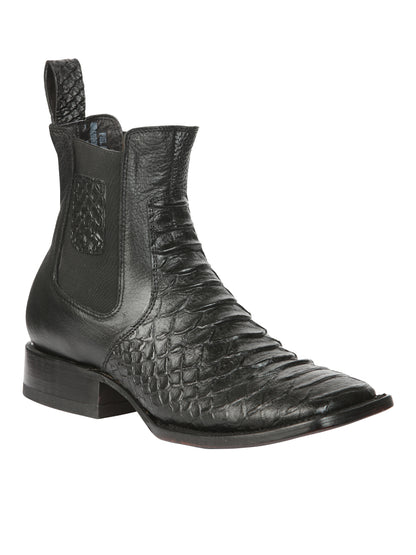 El General Men’s Square Toe Python Print Leather Ankle Boots - Black 45093