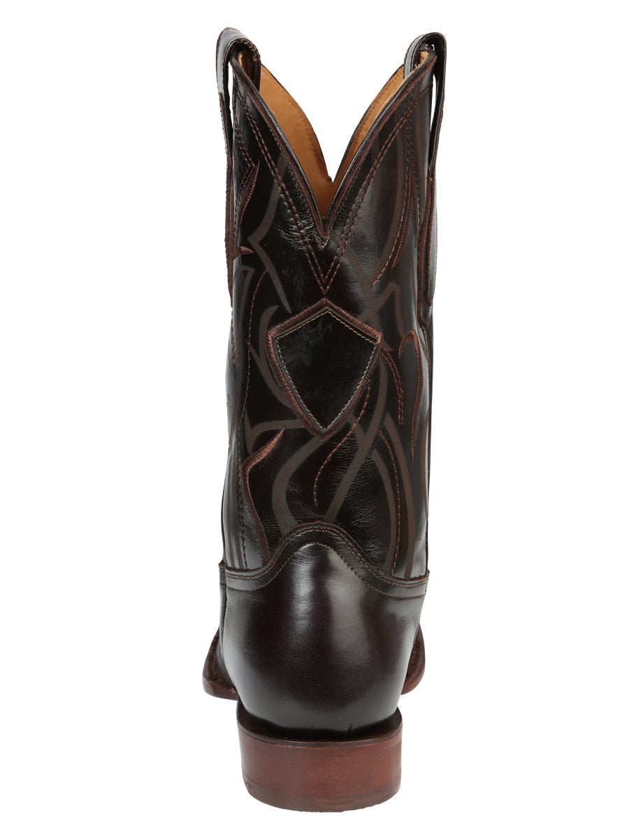 El General Men's Square Toe Cowboy Boots - Woven/Laser Engraved Leather - Brown 45173