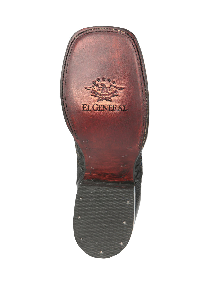 El General Men’s Wide Square Toe Black Petatillo Woven Ankle Boots 45181