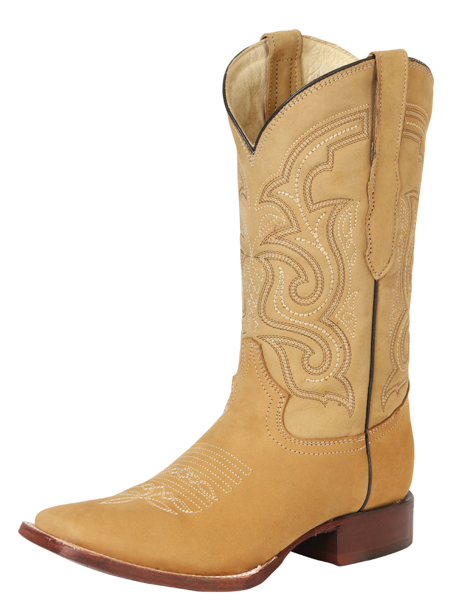 El General Men’s Square Toe Cowboy Rodeo Boot – Nubuck Leather - Honey 45204