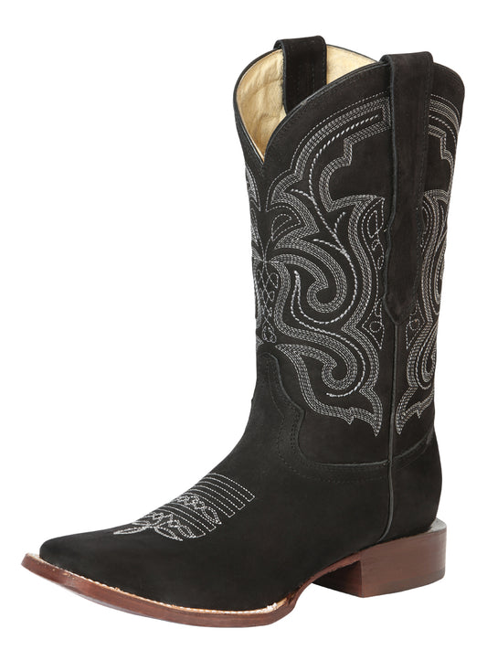 El General Men’s Square Toe Cowboy Rodeo Boot – Nubuck Leather - Black 45205