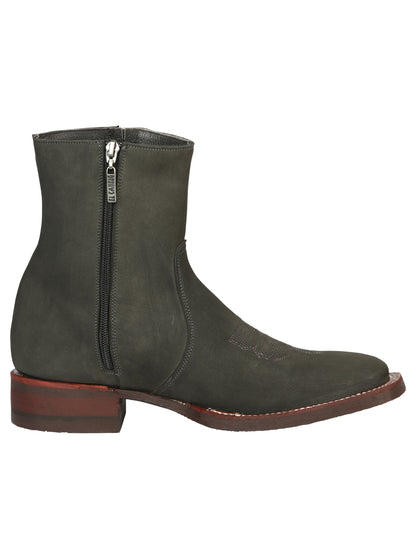 El Canelo Men’s Square Toe Ankle Boots Botines - Nubuck Gray 45213