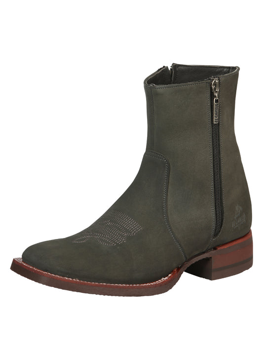 El Canelo Men’s Square Toe Ankle Boots Botines - Nubuck Gray 45213