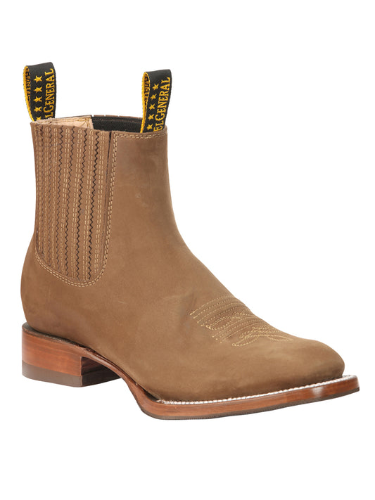 El General Men’s Square Toe Ankle Chelsea Boots Botines- Nubuck Brown 45338