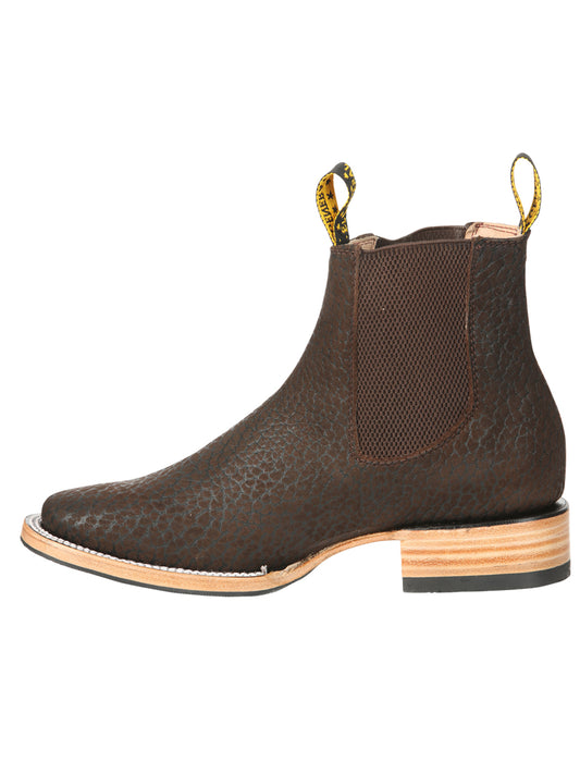 El General Men’s Square Toe Ankle Chelsea Boots Botines- Bull Neck Leather Moka 45341