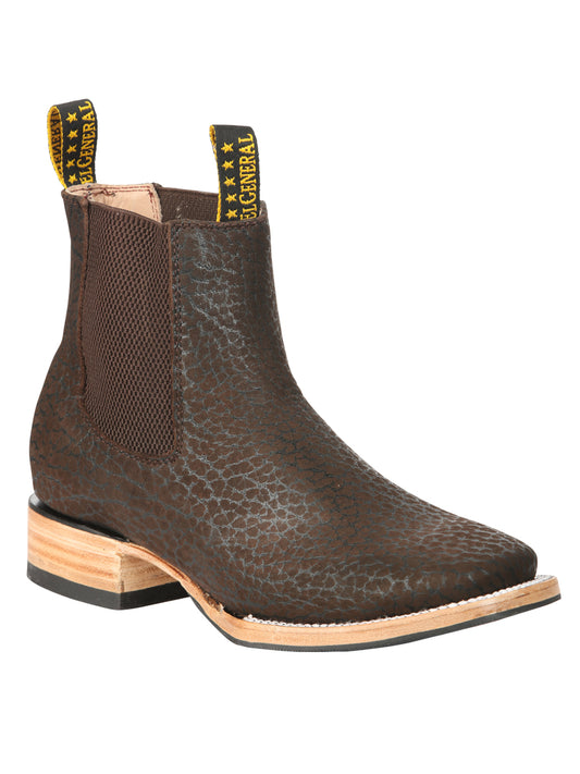 El General Men’s Square Toe Ankle Chelsea Boots Botines- Bull Neck Leather Moka 45341