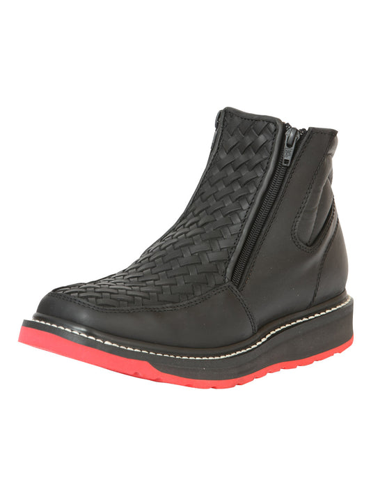 El General Men’s Ankle Boots with Zipper Woven/Petatillo - Black 45358