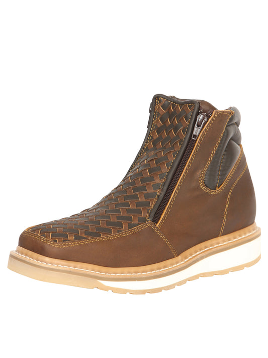 El General Men’s Ankle Boots with Zipper Petatillo/Woven Pattern- Tan/Moka 45360