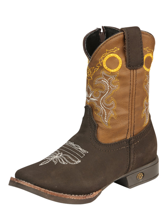 El General Kids Square Toe Cowboy Rodeo Boots - Chocolate 45390