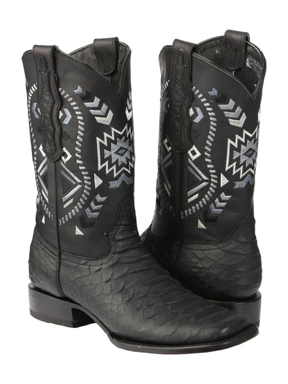 El General Men’s Black Python Print Cowboy Boots 45398