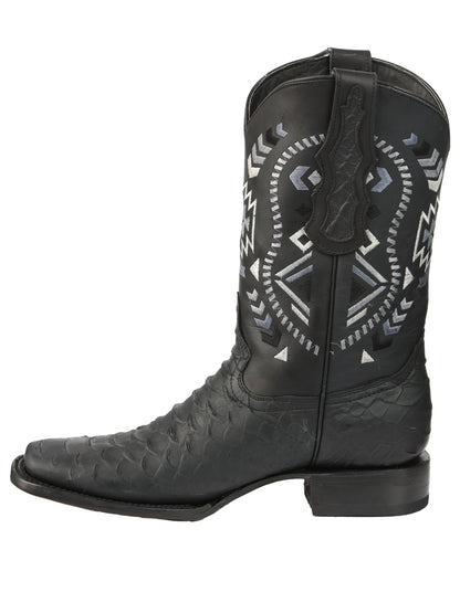 El General Men’s Black Python Print Cowboy Boots 45398