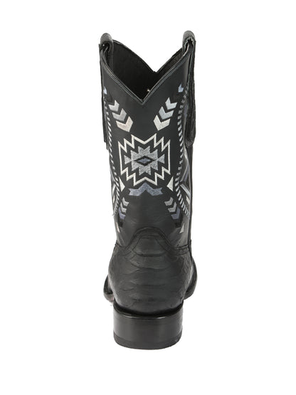 El General Men’s Black Python Print Cowboy Boots 45398