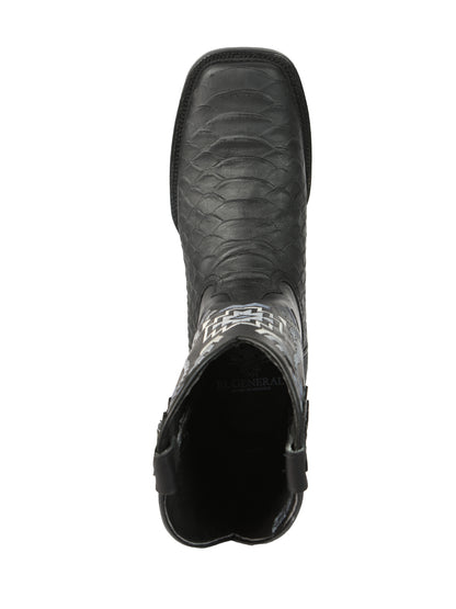 El General Men’s Black Python Print Cowboy Boots 45398