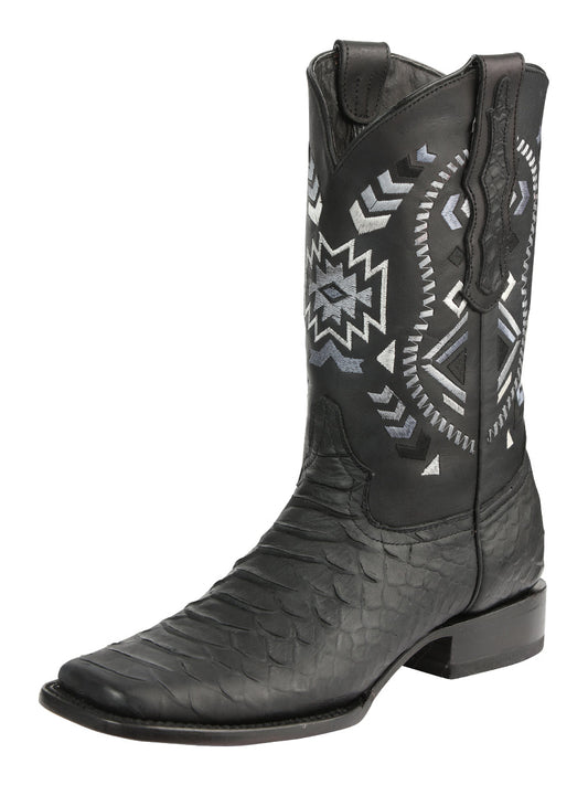 El General Men’s Black Python Print Cowboy Boots 45398