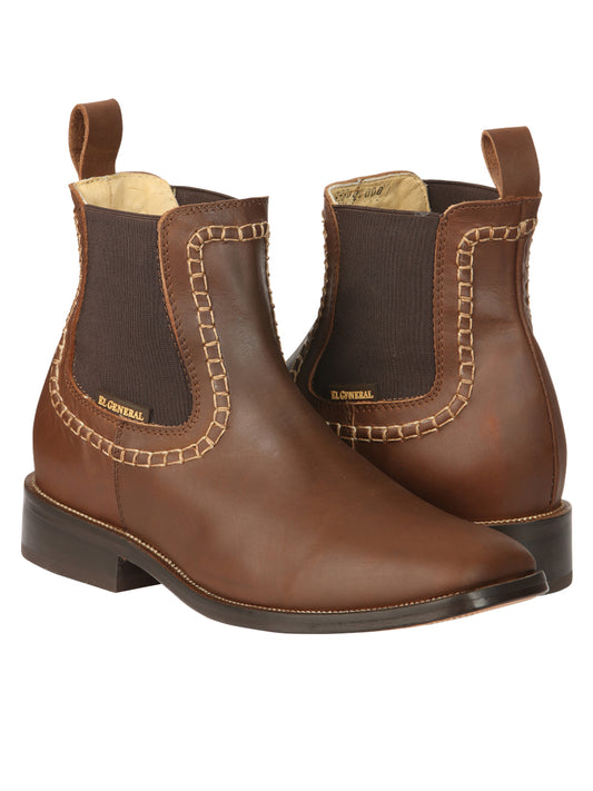 El General Men’s Square Toe Leather Ankle/Chelsea Boots - Brown 45421