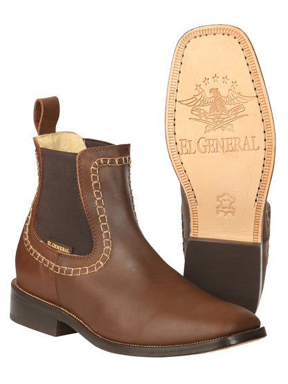 El General Men’s Square Toe Leather Ankle/Chelsea Boots - Brown 45421