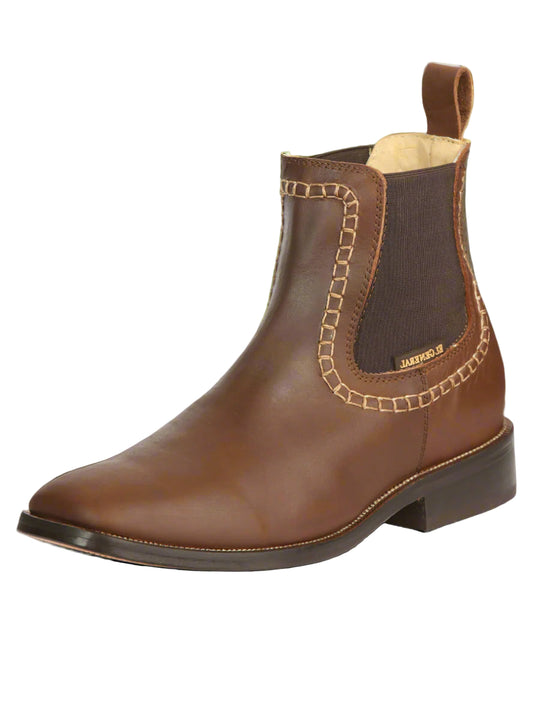 El General Men’s Square Toe Leather Ankle/Chelsea Boots - Brown 45421