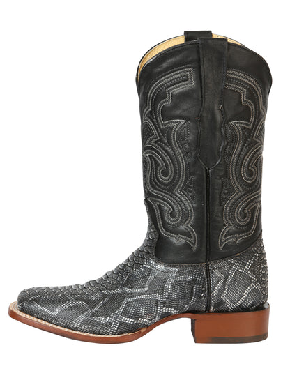 El General Men’s Square Toe Python Print Cowboy Rodeo Boots - Gray 45432